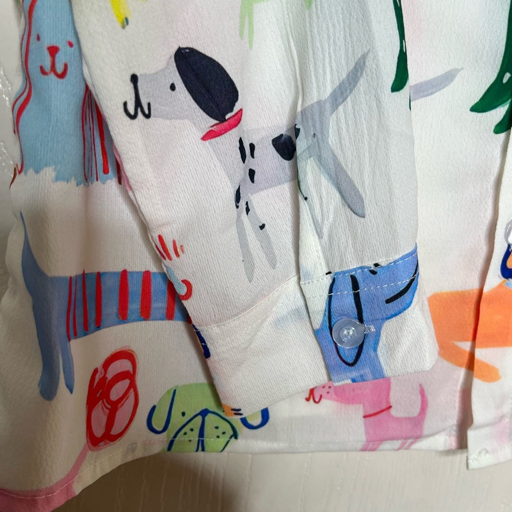 Colorful Dog Print Button-Up Top Blouse Long Sleeve Size M - Picture 3 of 6
